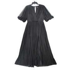 Banana Republic Black Pleated Maxi Dress Sheer Puff Sleeve V-Neck Size 8