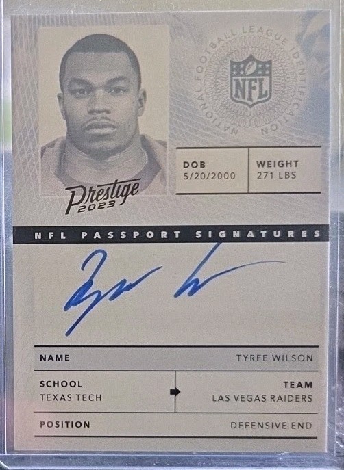 Tyree Wilson Passport On Card Auto - Prestige 2023 NPS-TW - Las Vegas Raiders RC