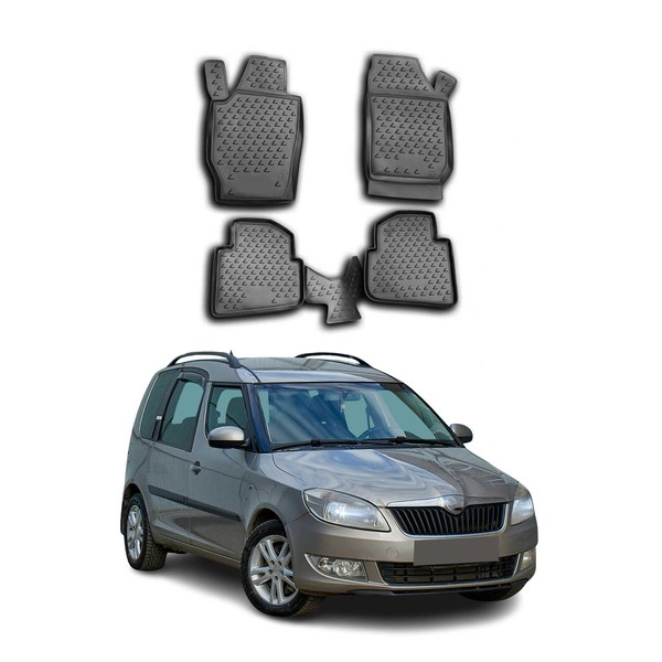 Omac Gummimatten FußMatten FüR Skoda Roomster 2006-2015 TPE Automatte Schwarz 4X-image