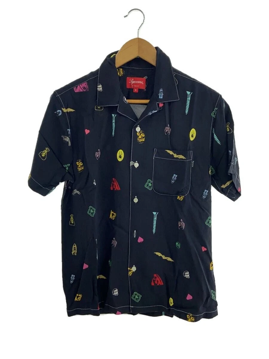 Chemise Supreme à manches courtes/S/rayonne/noir/motif intégral/19Ss/rayonne de l'espace profond Sh