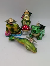 OWC Old World Christmas Frog Froggy Love Mushroom Prince Jump - Lot 4 Ornaments