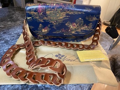 Patricia Nash Kent Countryside Blue Multi Leather Chain Link Crossbody Bag