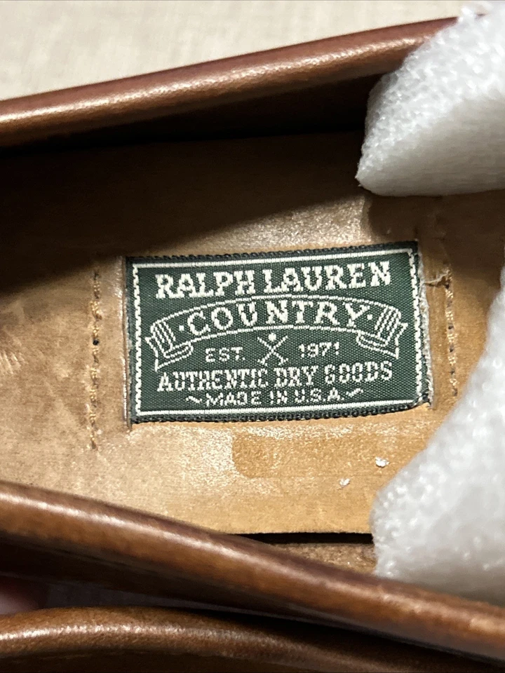 RALPH LAUREN COUNTRY Vtg 80s Leather Loafers Embroidered Crest USA 7B RARE - Image 4 of 4