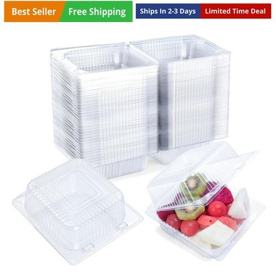 100 Count Clear Plastic Containers with Lids for Food, Thickened Disposable S...