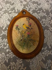 Vintage Oval Wood Bird Plaque - 6 1/4 inches high and 4 1/2 inches Wide