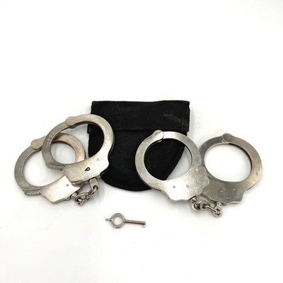 Peerless Handcuff Co Model 300 Nickel Handcuffs Set of 2 with Key and Pouch USA