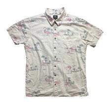 Rip Curl Shirt Mens XL Beige Flamingo Palm Tree Hawaiian Print Button Front