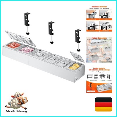 Edelstahl Pizza Zutatenbehälter 6 Stück Beilagenbehälter mit Deckel Gastro, l...