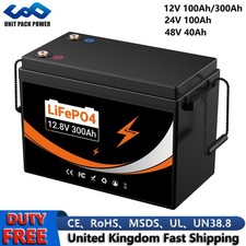 48V 24V 12V 300Ah 100Ah LiFePO4 Lithium Battery Solar Power RV Golf Buggy Home