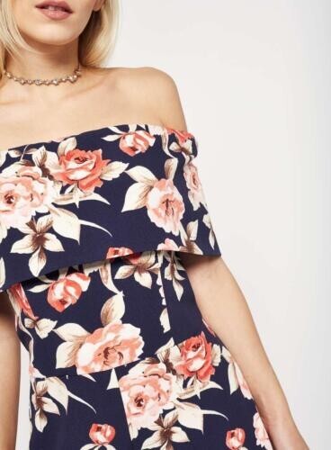 Miss Selfridge Petite Floral Bardot Playsuit Navy UK 8 rrp £49 DH8 KK 17 - Picture 4 of 5