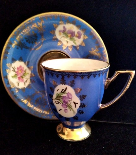 Bavaria Germany N Waldershof Demitasse Cup Saucer Set Blue Flowers Pattern - Picture 5 of 11