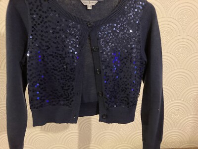 Sehr guter Zustand Mädchen Strickjacke Jasper Conran dunkelblau mit Pailletten UK 5-6 Jahre zweimal getragen
