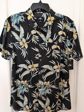New O'neill Mens Short Sleeve Button-Front Hawaiian Shirt - Medium- Black Floral