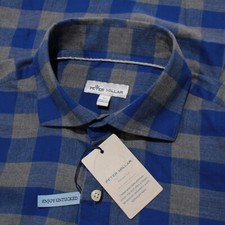 Peter Millar NWT Autumn Soft Casual Button Down Shirt Size M Blue  Gray Check