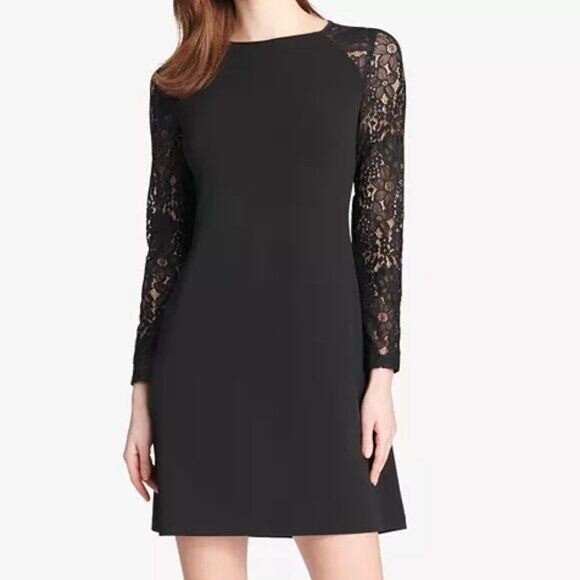 chinese dress ladies 1998 Thierry Mugler Lace Trimmed Shift Dress