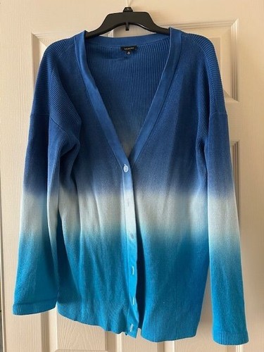 TALBOTS Gr. XL blau ombré V-Ausschnitt Strickjacke Pullover Baumwolle/Tencel Damen