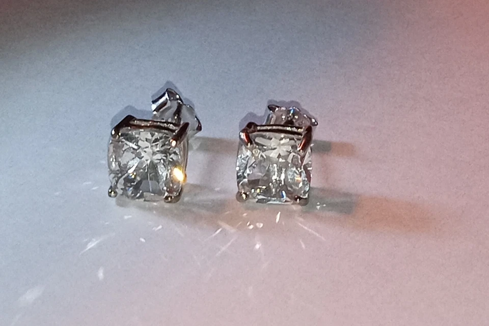 4.97 Ctw Natural light blue Topaz, Cushion Cut Solid Sterling Silver Earrings - Image 4 of 4