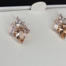 Bomb Party Earrings- 2994- Lab Created Peach Quartz- Rose Gold Plated