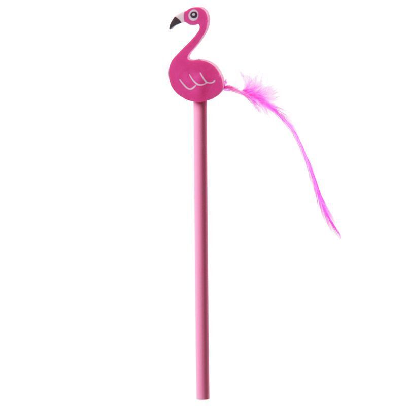 Flamingo Pink Funky Pencil & Eraser with Feather School Party Stationary NEW