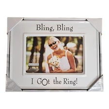 Malden International Designs 4"x6" Bling Bling I Got The Ring! Ceramic Frame NIB