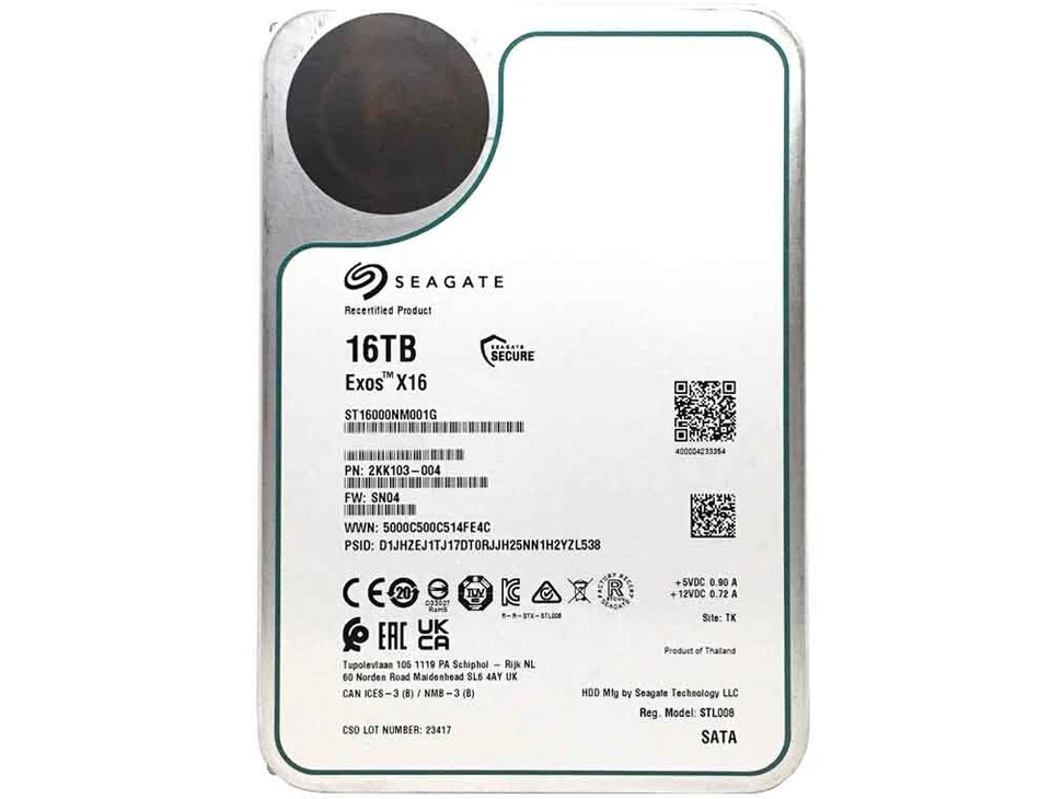 Seagate EXOS X16 16TB 256MB 7200rpm 3.5" SATA 6Gb/s Enterprise HDD ST16000NM001G - Image 3 of 4