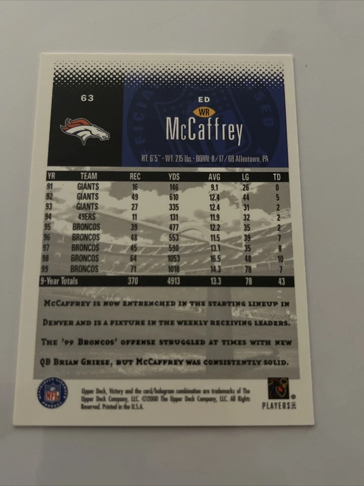 2000 Upper Deck Victory Football Card #63 Ed McCaffrey C12 - Image 2 of 2