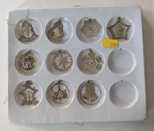10 Vtg Feather Tree Christmas Ornaments Gold Brass Metal Filigree Small 1" Boxed