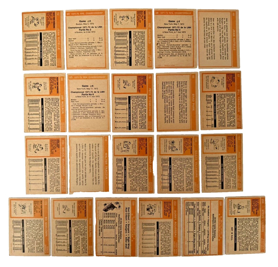 1972-73 O-Pee-Chee (21) NEW YORK RANGERS Vintage Hockey Card Lot B.PARK, GILBERT - Image 2 of 2