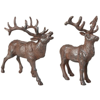 2 er Set HIRSCHE GUSSEISEN STATUE GEWEIH TIERFIGUR JAGD JÄGER LANDHAUS