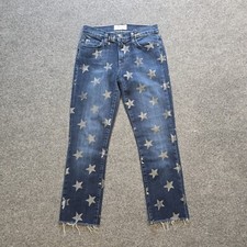 Current Elliott Jeans Womens Size 27 Blue Slim Cropped Straight Stars Raw Hem