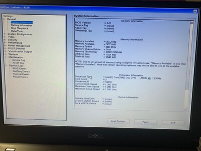 Dell Latitude E4200 Intel Core 2 DUO CPU U9300 @ 1.20GHZ / 2GB / ( # 02)