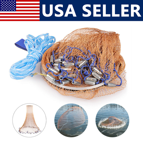 20FT Fishing Cast Net Bait Easy Throw Hand Cast Strong Tire Trap Line ...