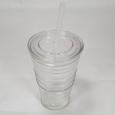 18oz Clear Glass Tumbler w/ Lid Straw 6in Reusable Drink Cup Eco-Friendly