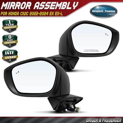 2Pcs Power Mirror with Heated Blind Spot for Honda Civic 2022 2023 2024 EX EX-L