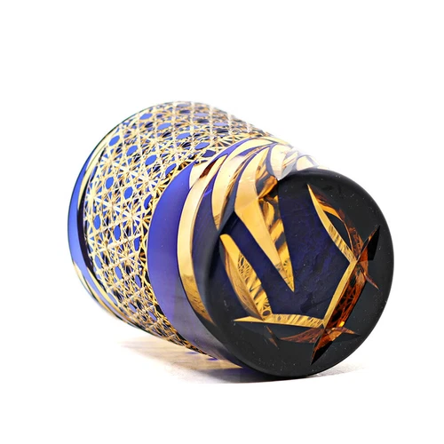 Bicchieri da whisky giapponesi Edo Kiriko cristallo tagliati a mano a blu confezione regalo 9 oz - Foto 7 di 13