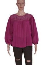 The Great. Remix Embroidered Smocked Off Shoulder Oversized Purple Blouse Top XL