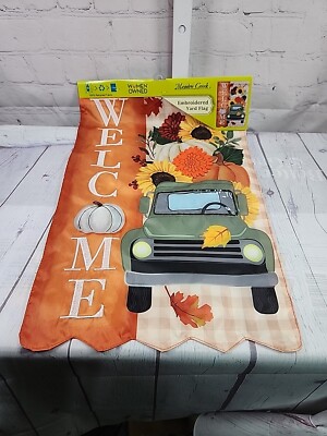 Meadow Creek Embroidered Yard Flag Fall Welcome VTG Truck 11.5 x 18'' New