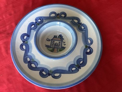 GORGEOUS Vintage MA Hadley Pottery House 15'' Chip & Dip Appetizer PLATTER NEW!
