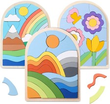 Montessori Wooden Shape Puzzle 3 Pack Color Matching Toy 9x8in Kids