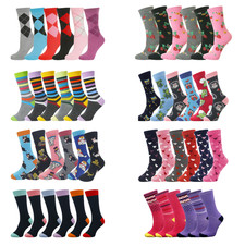 Womens Cotton Socks Ladies Coloured Design Everyday Adults UK 4-7 3/6/12 Pairs