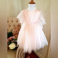 Girls Light Pink White Hi-Low Layered Tulle Sleeveless Tutu Dress Princess