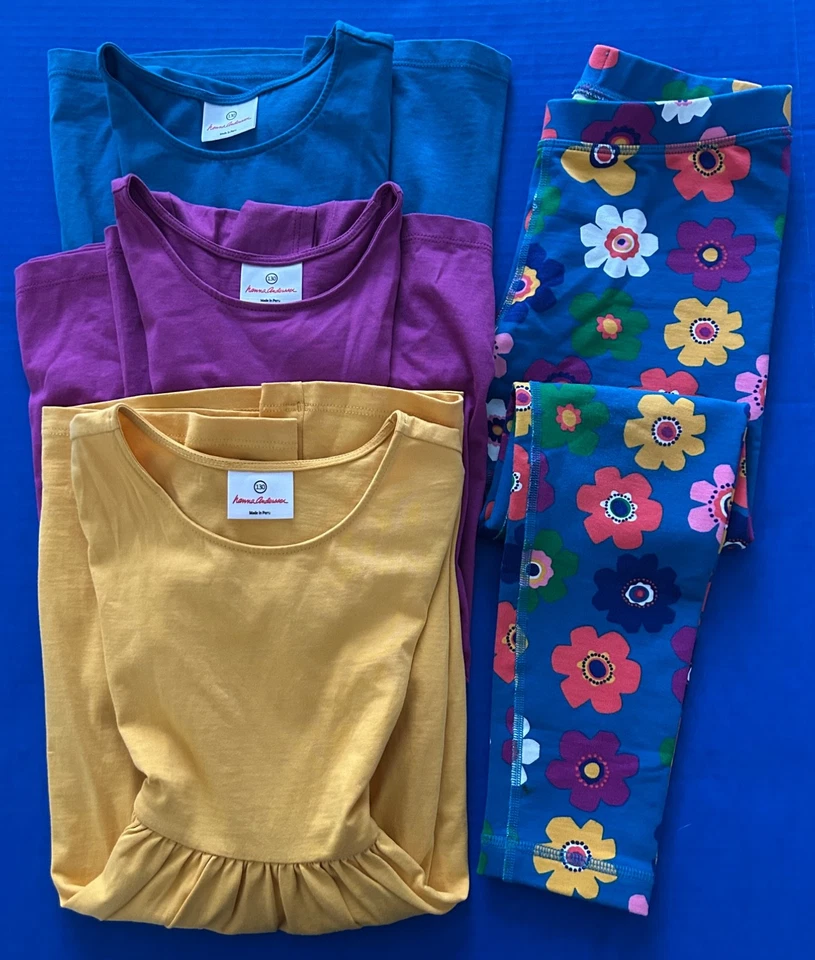 Hanna Andersson 130 8 Girls Bright Basic Dresses & Leggings Lot of 4 WORN ONCE - Image 3 of 4