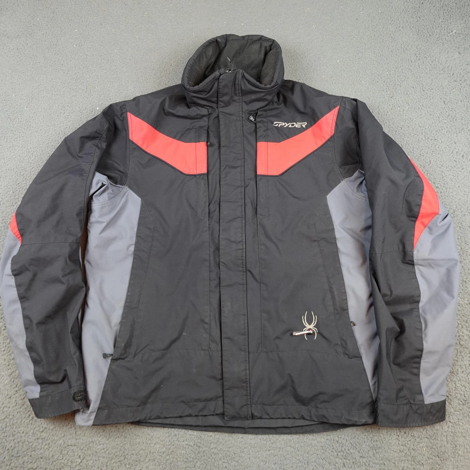 Spyder XSCAP Jacket Mens 52 Black Red Gray Hooded Ski Snow Insulated Colorblock
