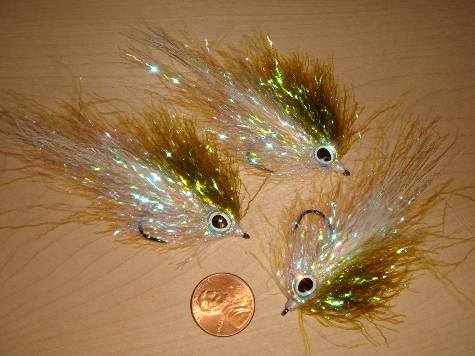 FLY FISHING FLIES - Olive/White SPARKLE BAIT Streamers #2 (3 pcs.)