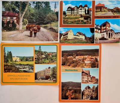 4 x SCHIERKE Harz color DDR Postkarten Lot frankiert Briefmarke East-Germany