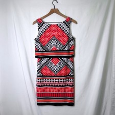 Vince Camuto Women Popover Tribal Sheath Dress Size 6 Coral Navy Cummer Cocktail