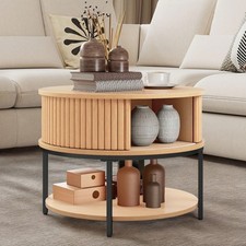Champagne Round Coffee Table with Hidden Storage 50kg Load