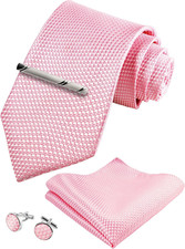 TIE G Stripe Plaid Mens Ties Set in Black Gift Box: Necktie and Pocket Square, C