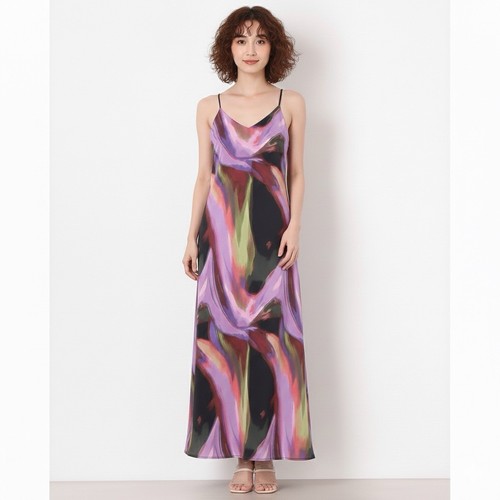 Nicole Miller Womens Palma Satin Spaghetti Strap Maxi Abstract Multi Dress Small
