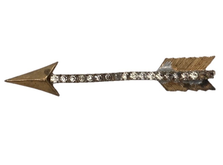 Antique goldtone arrow with 19 small rhinestones along shaft jewelry pin brooch